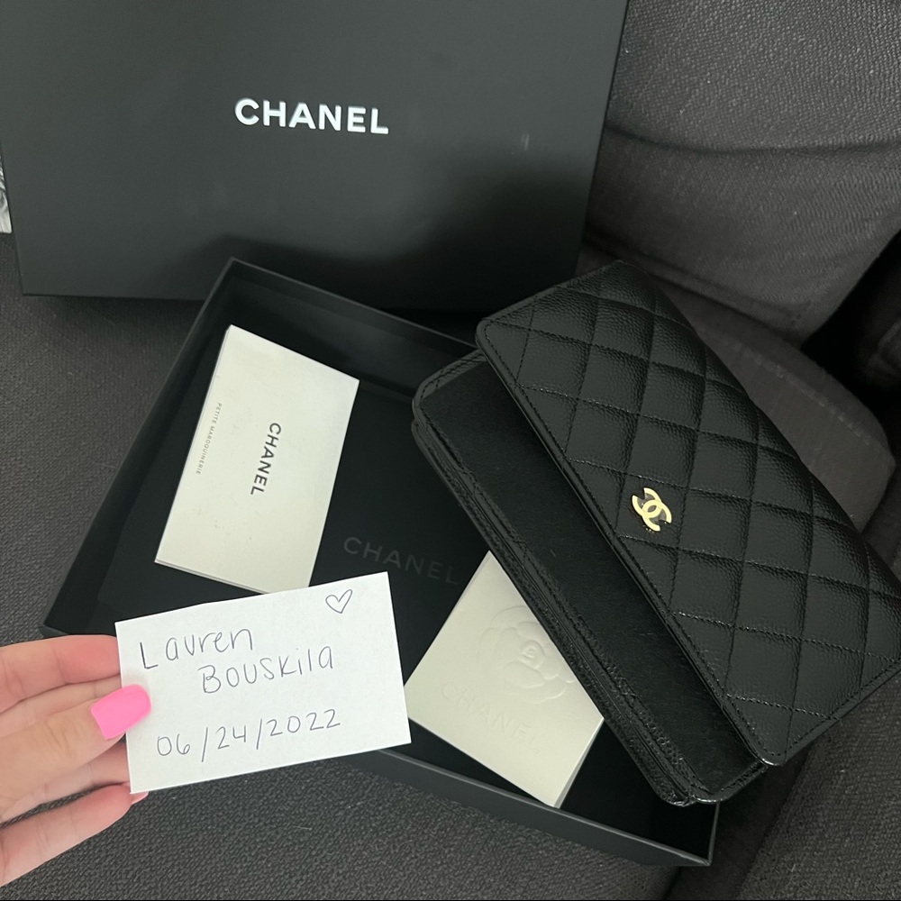 **ON HOLD CHANEL Caviar Quilted Wallet on Chain WOC Black / Gold - Picture 13 of 14